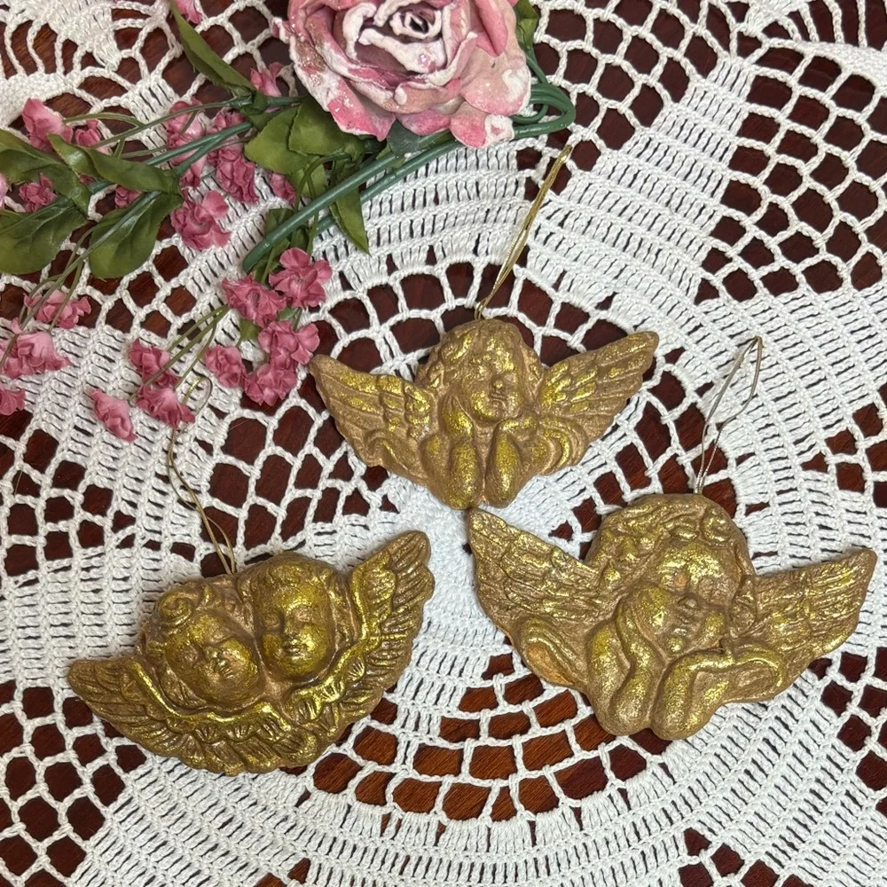 Victorian Angel Ornaments Vintage Christmas Gold Cherubs Handcrafted Handmade